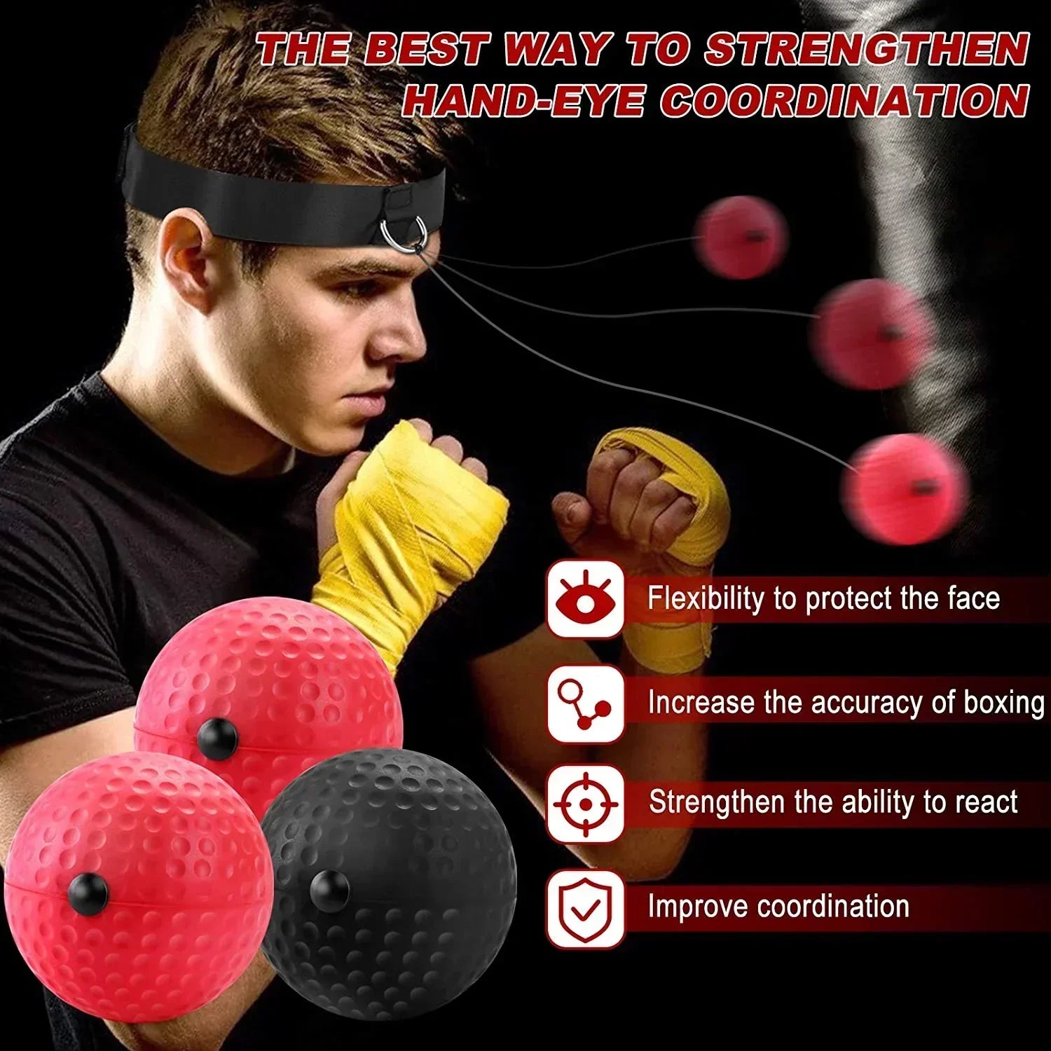 Pelota de reflejos de boxSET DE 3 PELOTAS DE BOXEO REFLEX BALL BOXING – 3 NIVELES